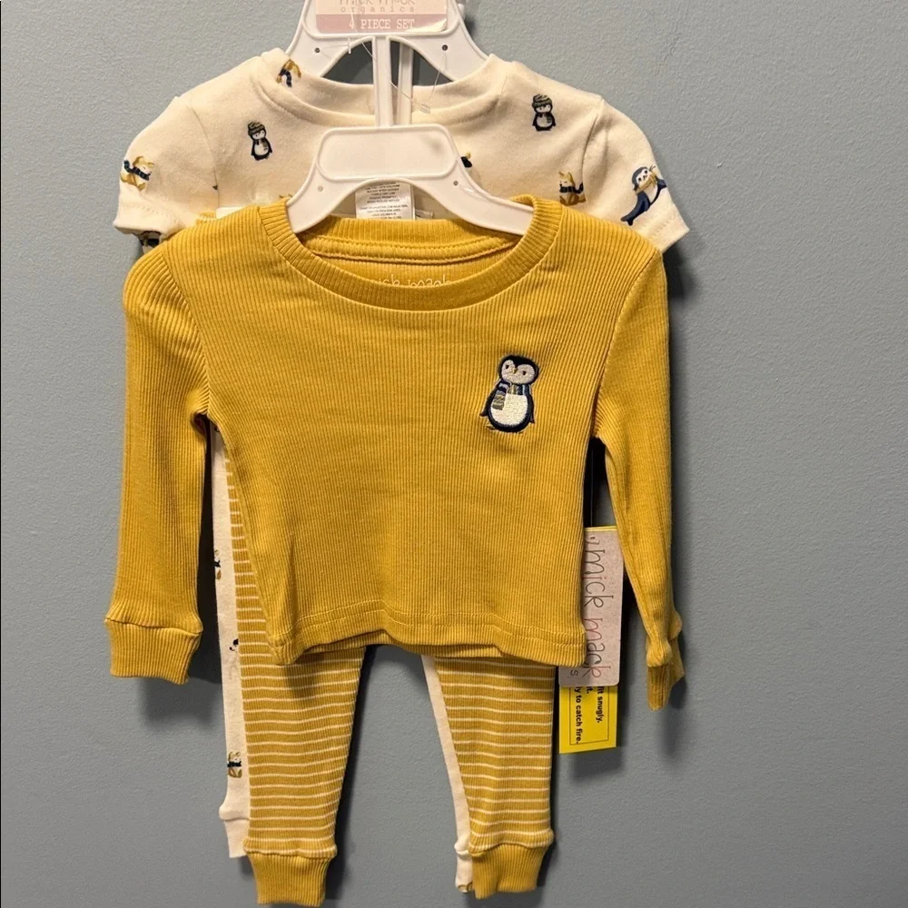 4 pc Yellow and Cream Penguin organics Kids Matching Set